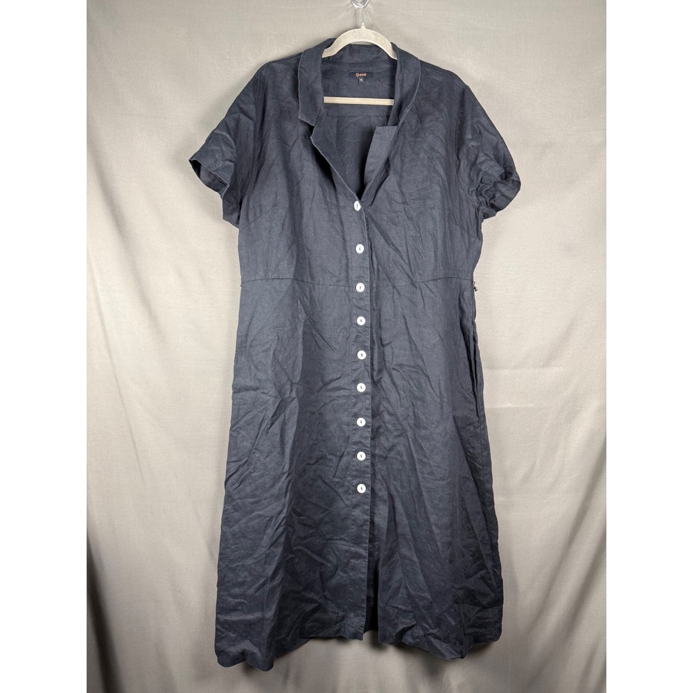 Quince Shirt Dress Women XL Charcoal Gray 100% European Linen Button Down Midi